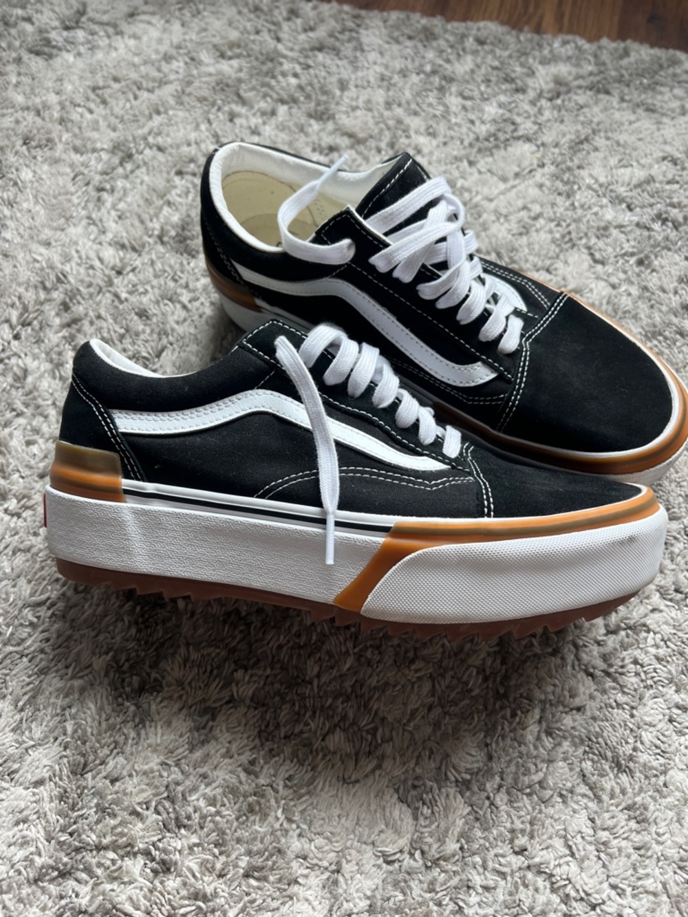 Vans Black & White Platform Sneakers with Gum Trim